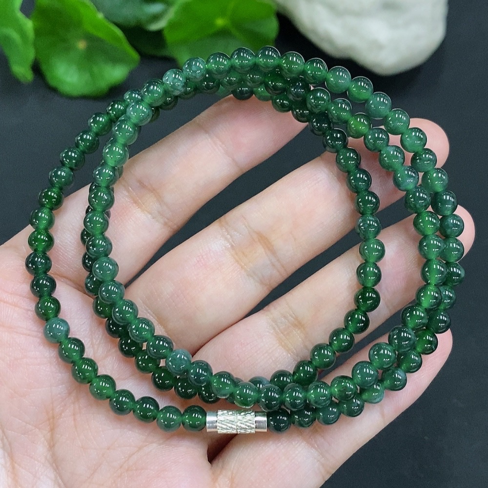 F34023369 Jadeite Bead Necklace Non-Gold Setting Total Weight Approx. 25.7g Size About 4.8mm