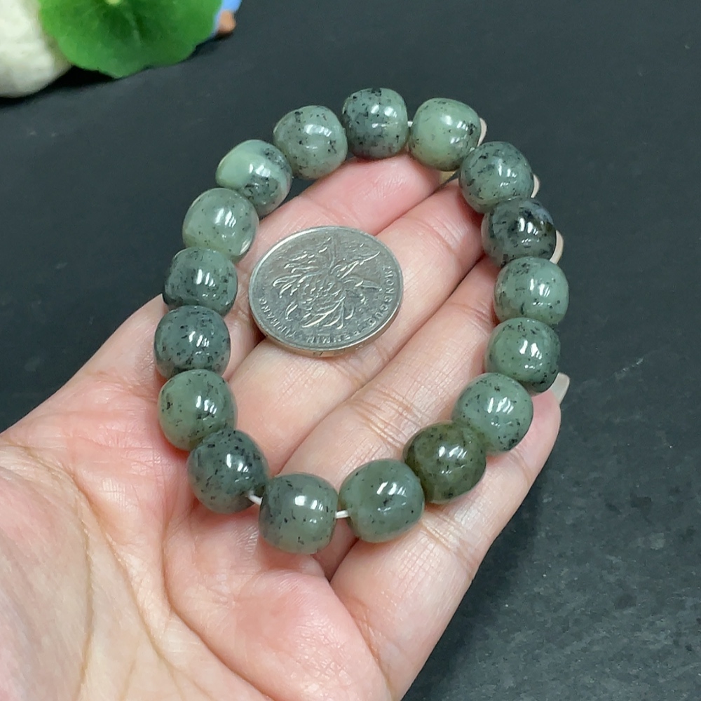 H29398609 Hetian Jade Bracelet, Approx. 11.6mm Beads, Total Weight About 49g