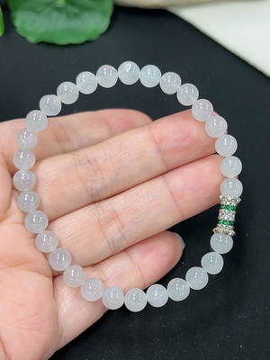 F46545834 翡翠珠链 卡6.2mm左右  非金  货品总重约13.69g