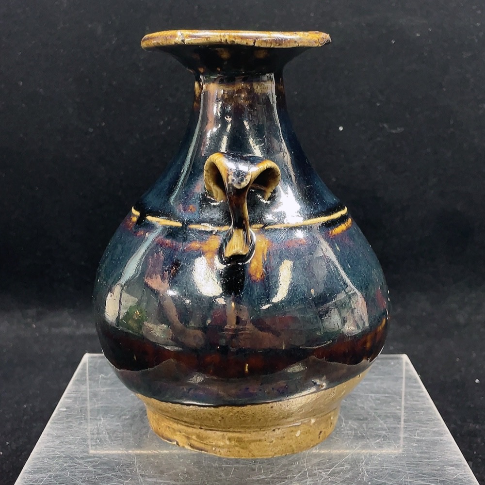 W33855132 Ceramic, intact, small kiln black-glazed handled pouring bottle, size as per actual item