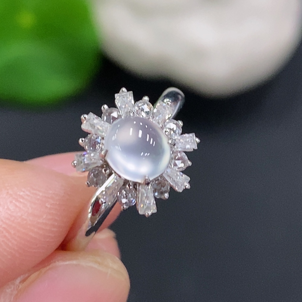 F33906130 Jadeite cabochon inlaid ring (37% gold content) size 13 total weight approx. 2.3g (non-diamond)