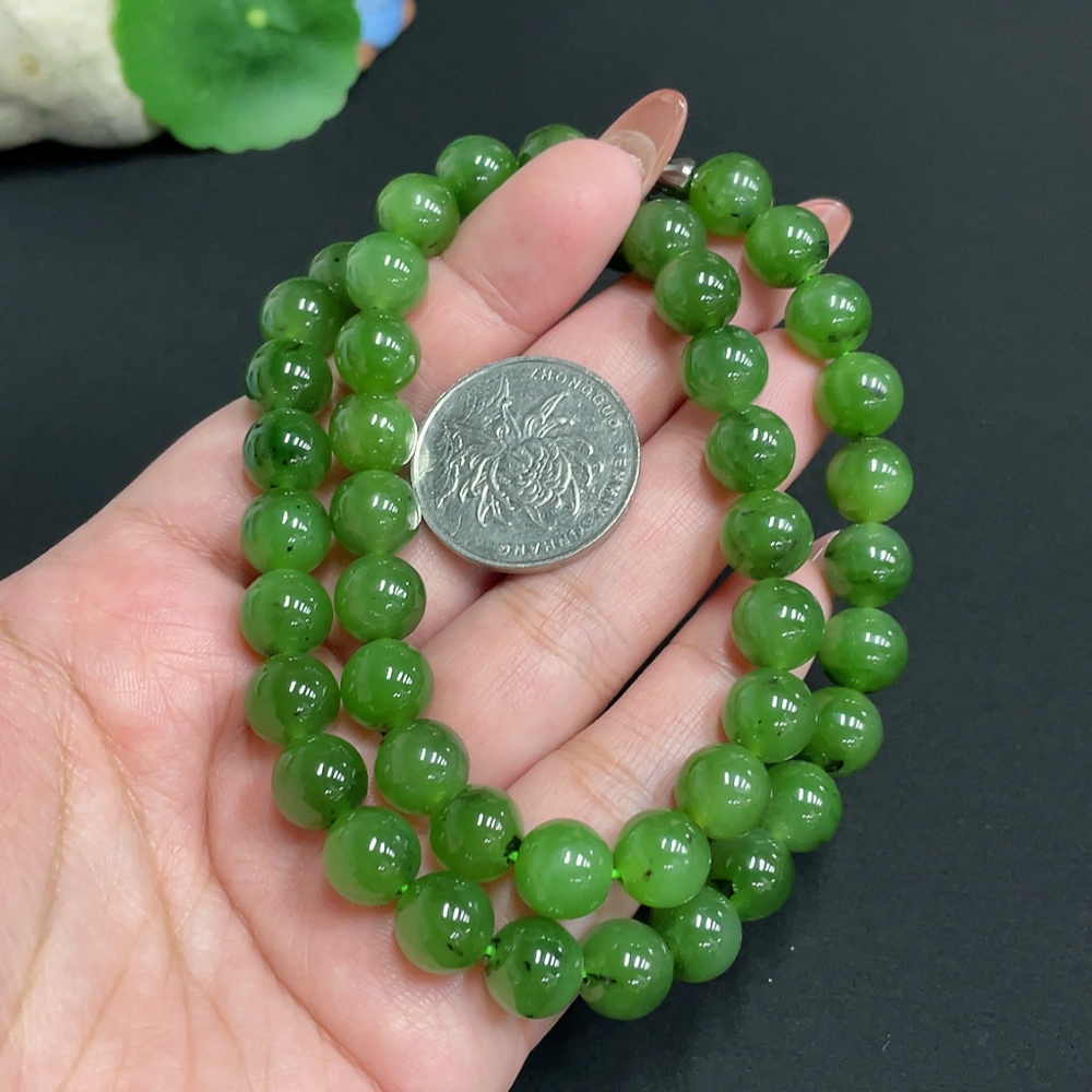 H34073818 Hetian Jade Bead Necklace, Approx. 9.3 mm, Total Weight Approx. 65g