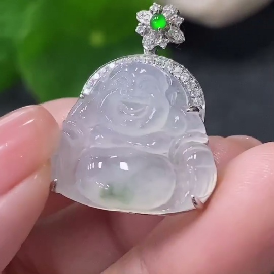 F34042651 Jadeite Inlaid Buddha Pendant 18k Total Weight Approx. 3.72g