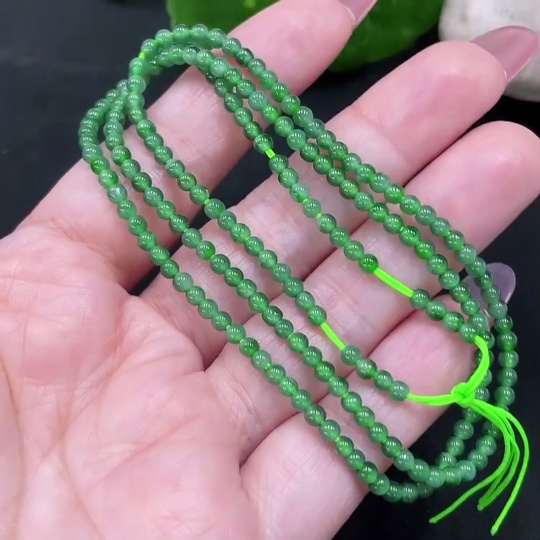 F34983105 Jadeite Beaded Necklace Approximately 3mm Total Weight About 7.9g