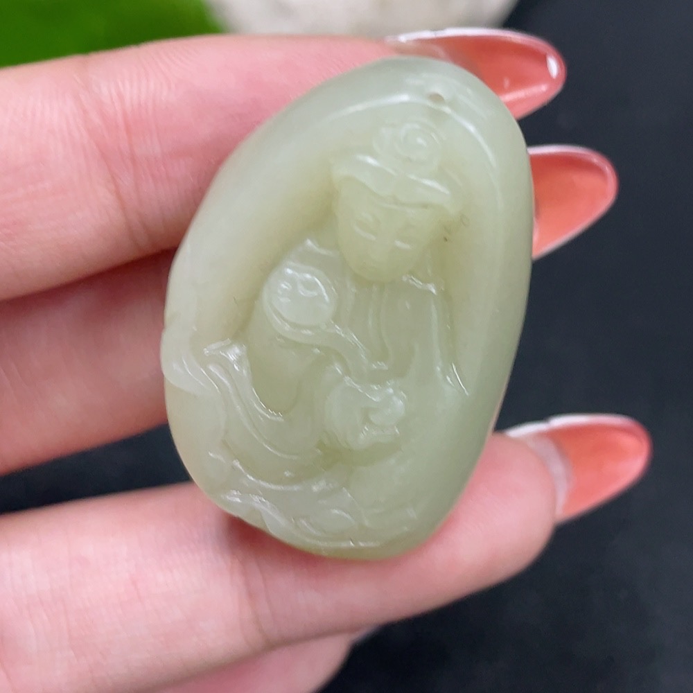 H34026567 Hetian Jade Pendant Guanyin Total Weight Approx. 16.5g