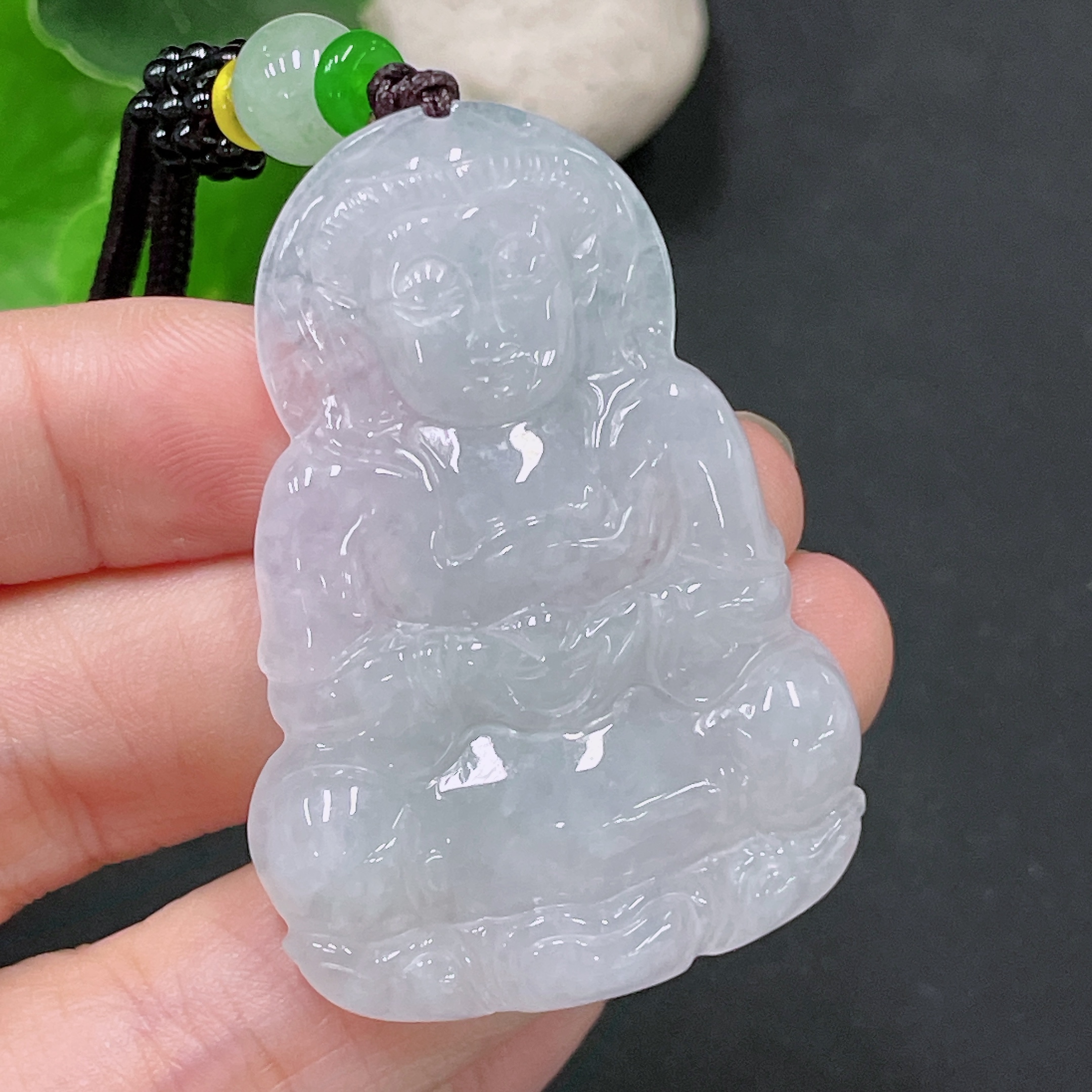 F33893534 Jadeite Guanyin Pendant, Total Weight Approx. 19.7g (Including Rope Weight)