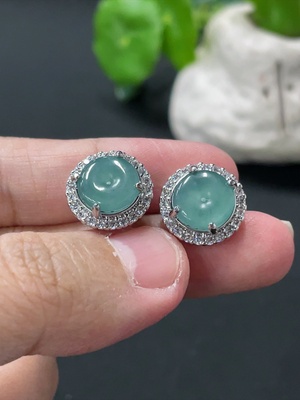 F35108234 Jadeite safety buckle inlaid earrings pair, non-gold inlaid