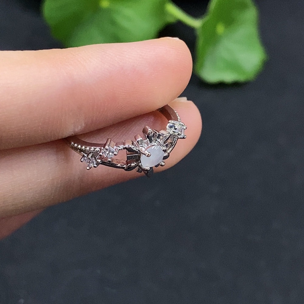 F30548664 Jadeite Cabochon Solitaire Ring, Non-Gold Setting, Adjustable, Total Weight Approx. 1.67g