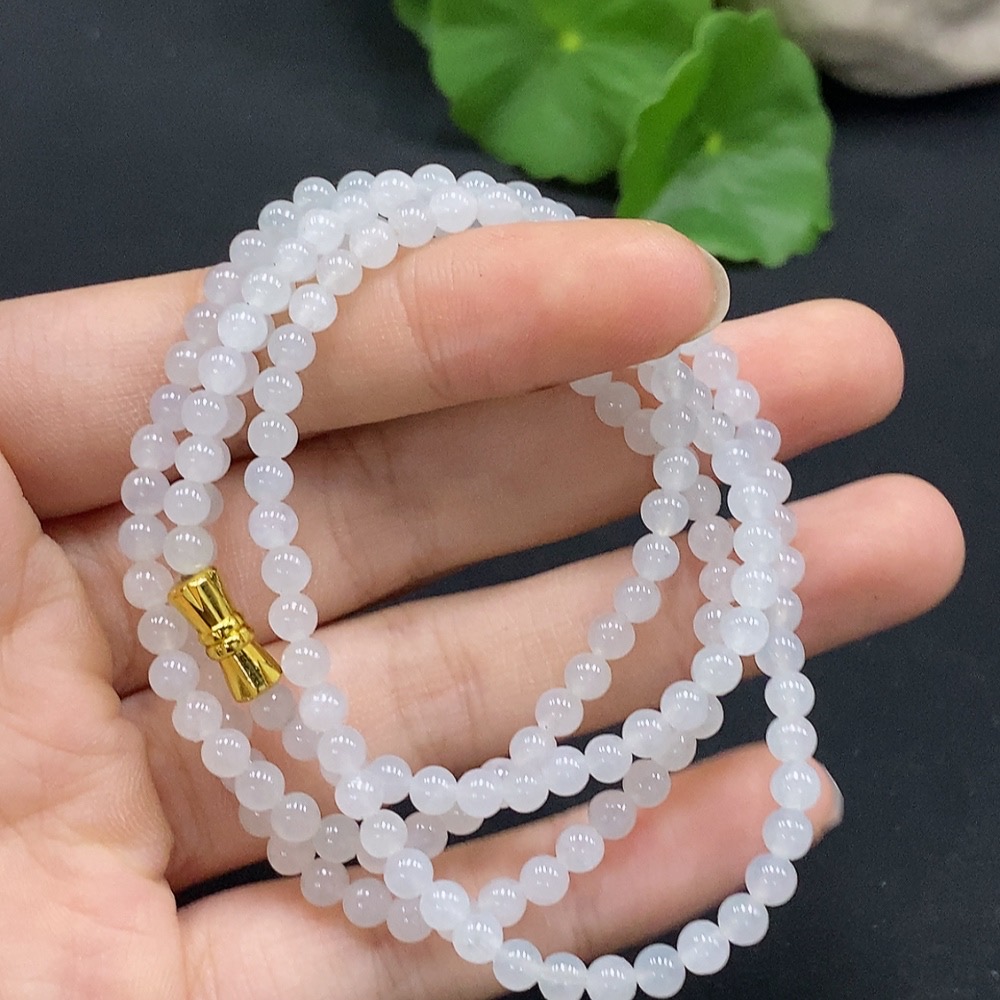 F30564548 Jadeite Bead Necklace Approximately 3.9mm Beads Total Weight About 17.76g Non-Gold Inlaid