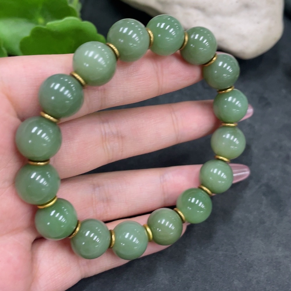 H33897961 Hetian Jade Bracelet Approx.11.7mm Total Weight Approx.44.5g Non-Gold