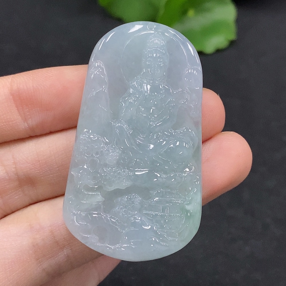 F33895832 Jadeite Landscape Guanyin Pendant