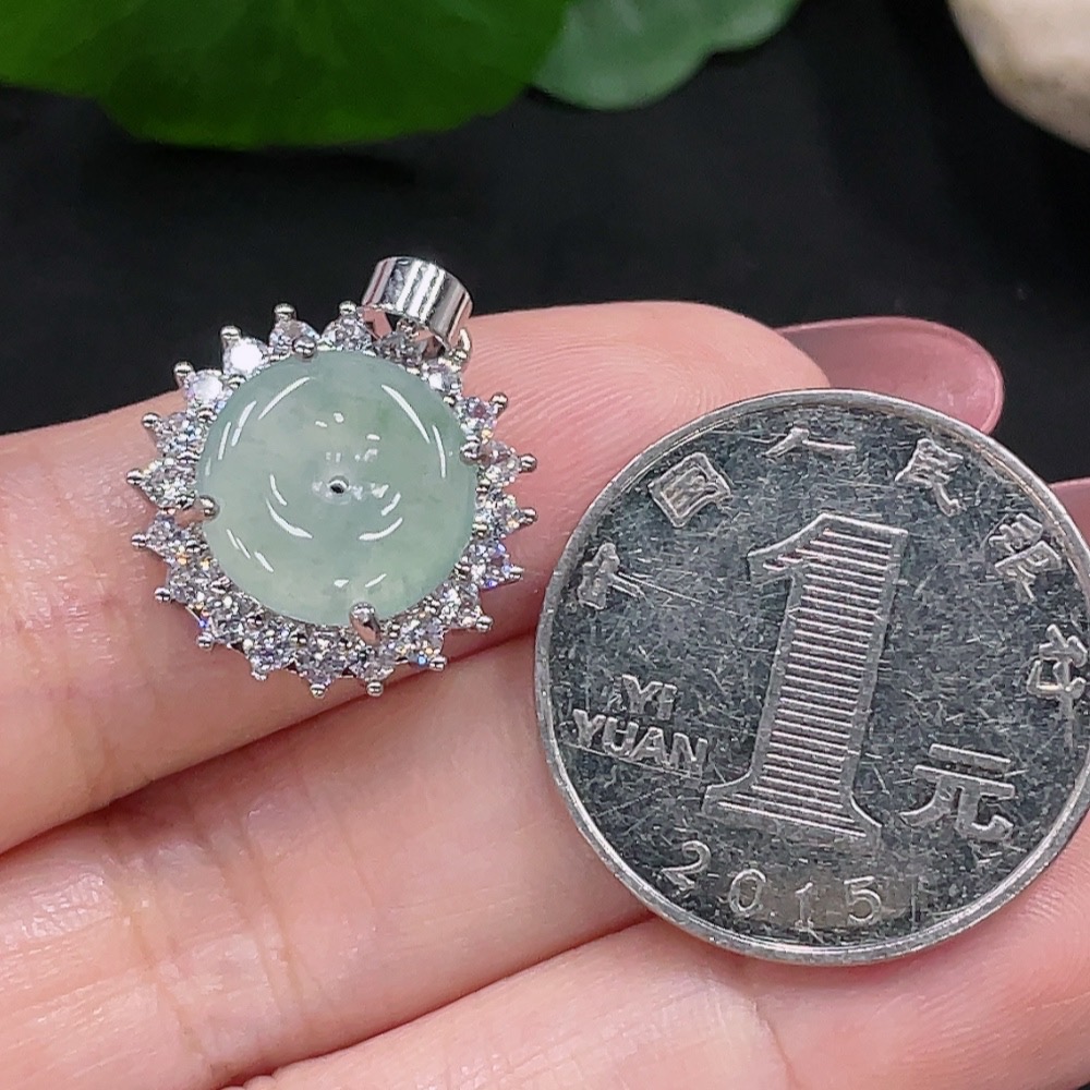 F34982838 Jadeite Inlaid Pendant Total Weight Approx. 2.5g (Non-Gold Inlaid)