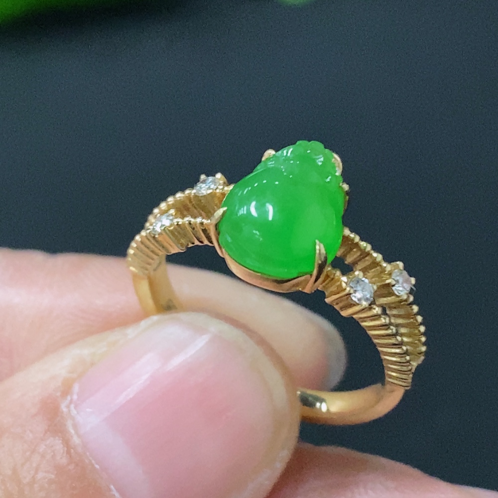 F25870929 Jadeite Inlaid Ring 14k Gold Size 10 Total Weight Approx. 2.78g