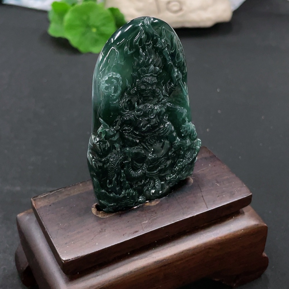 F34013854 Jadeite Fudo Myoo Statue with Base, Total Weight Approx. 61.37g