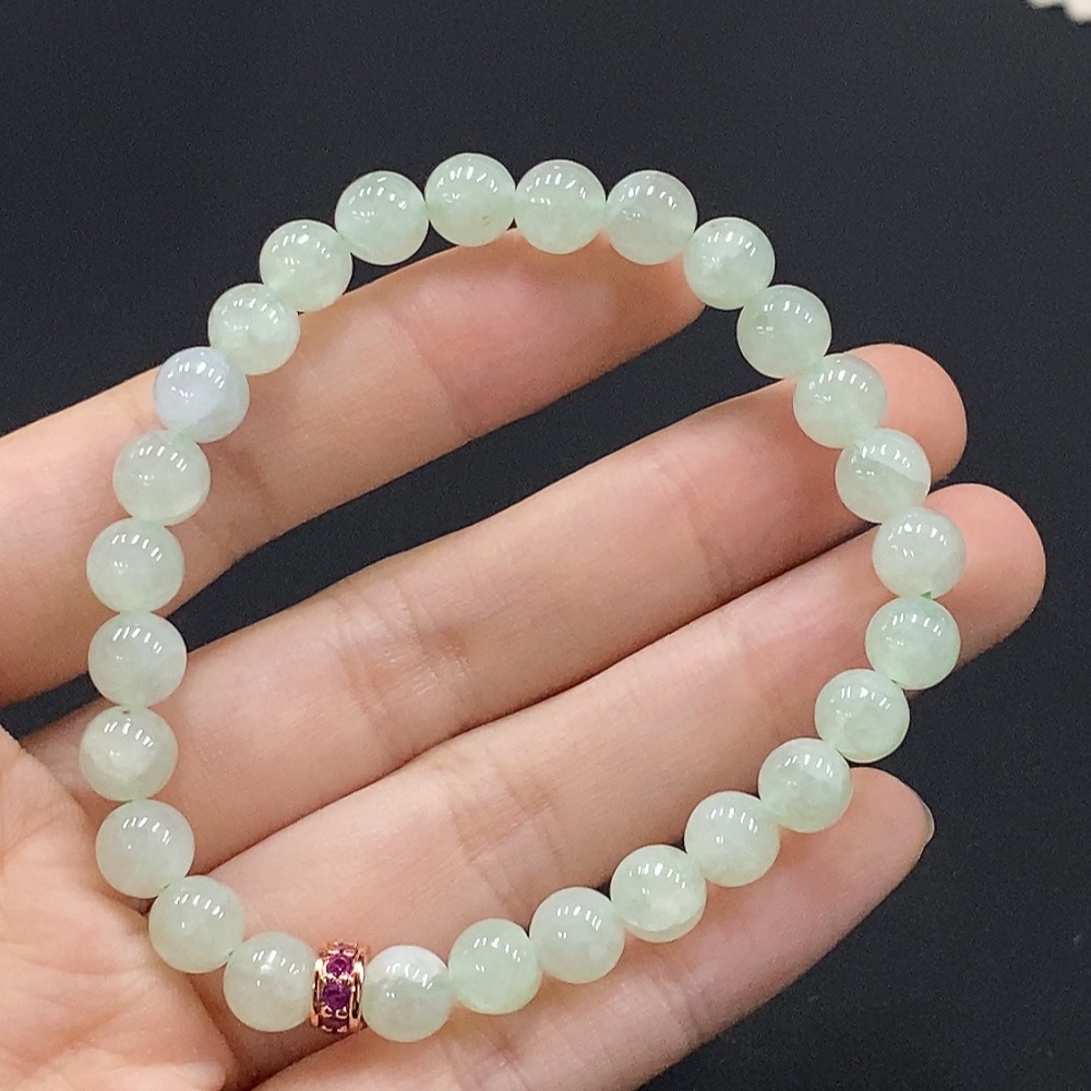 F35091081 Jadeite Bracelet Approx. 6.8mm Non-Gold Inlaid Total Weight Approx. 16.34g