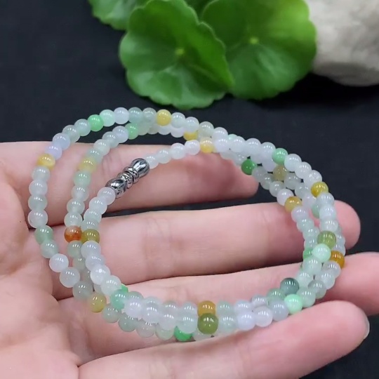 F35089930 Jadeite Beaded Necklace Approx. 3.8mm Total Weight Approx. 13.68g Non-gold Inlaid