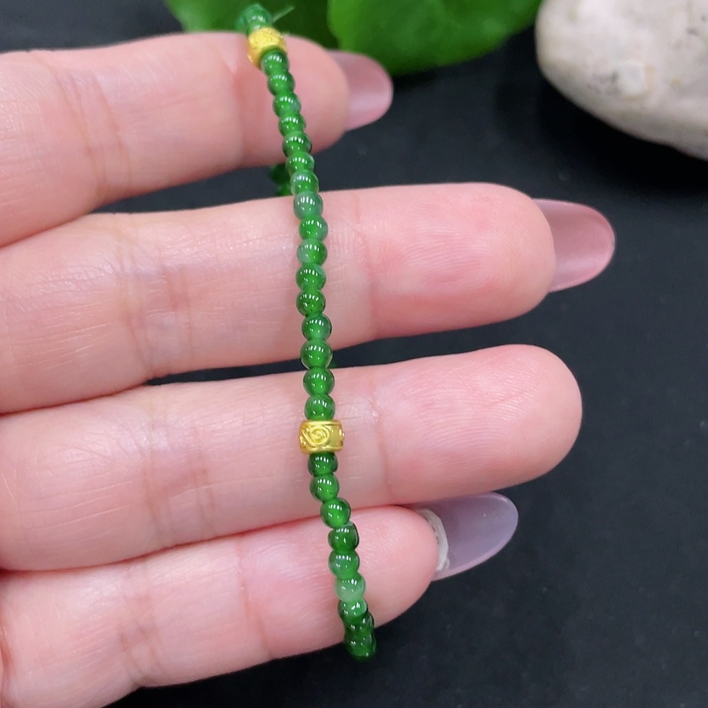 F34983099 Jadeite Bracelet Approx. 3mm Beads Total Weight 3.4g (Non-Gold Inlaid)