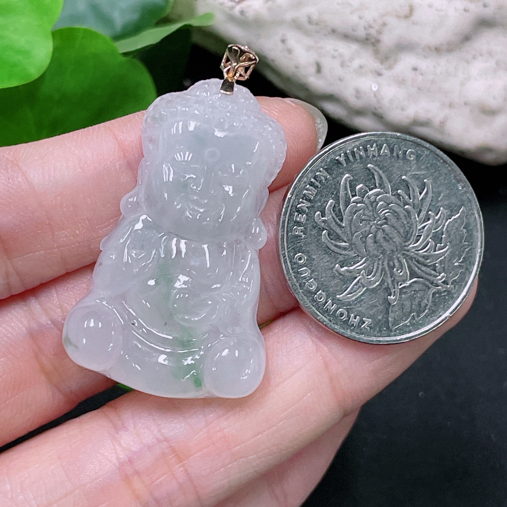 F33919413 Jadeite Baby Buddha Pendant 18k Total Weight Approx. 8.43g