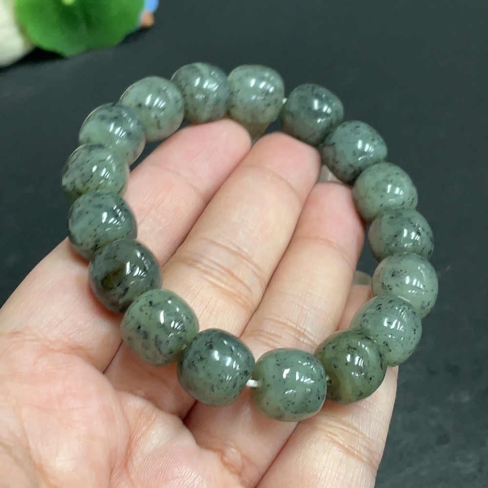 H29398609 Hetian Jade Bracelet, Approx. 11.6mm Beads, Total Weight About 49g