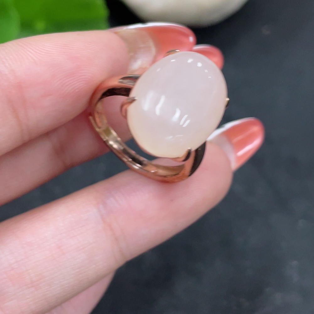 H35147888 Hetian Jade inlaid adjustable ring, non-gold inlaid, total weight about 5.8g