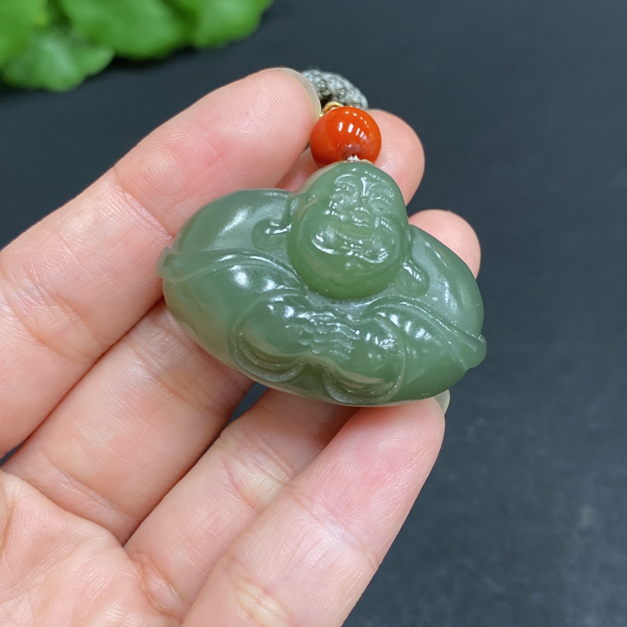 H34036109 Hetian Jade Pendant - Buddha Figure (Total Weight, Including Rope: 32.3g)