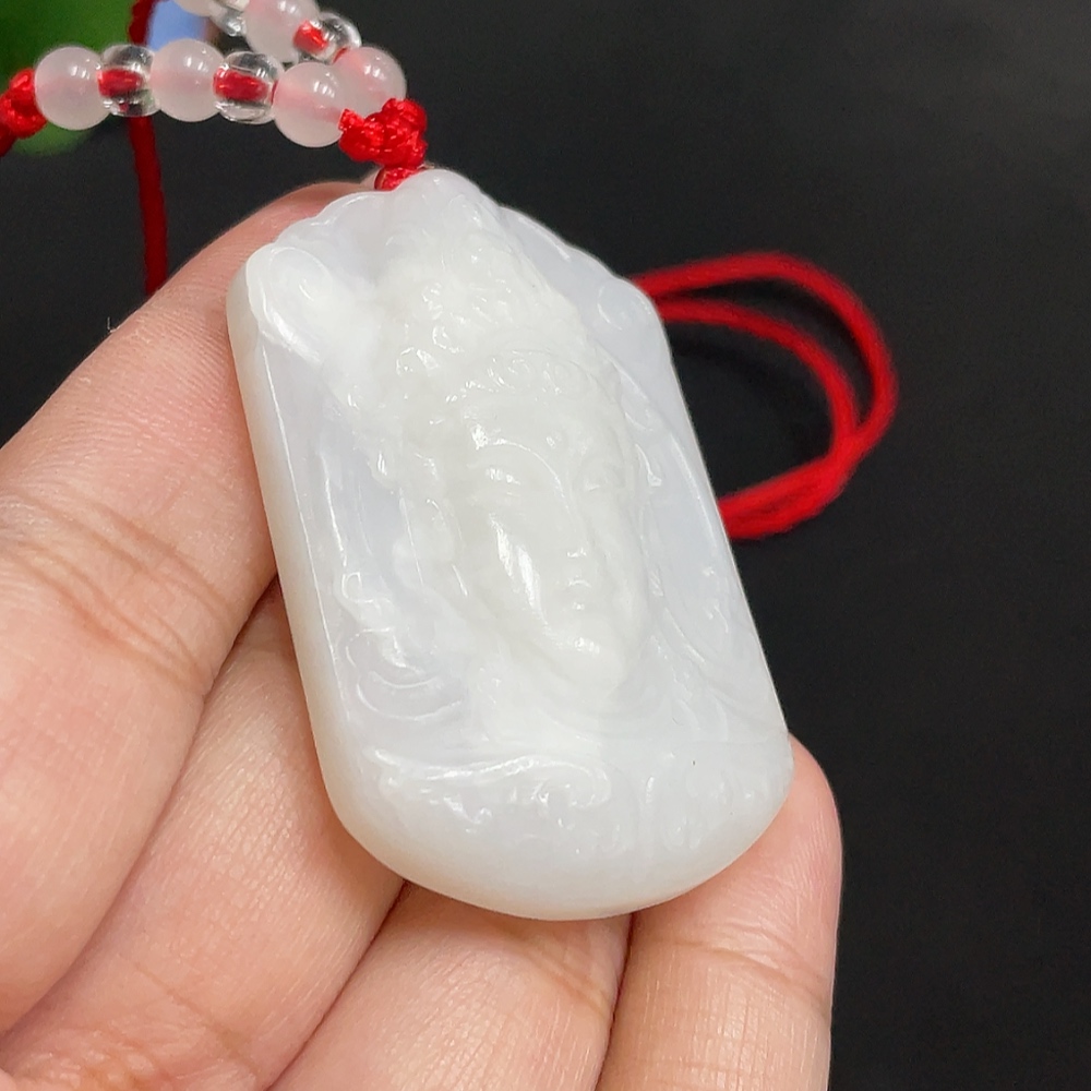 H31677824 Hetian Jade Pendant Guanyin with Non-Hetian Jade Beads Total Weight Approx. [with Rope] 31.6g