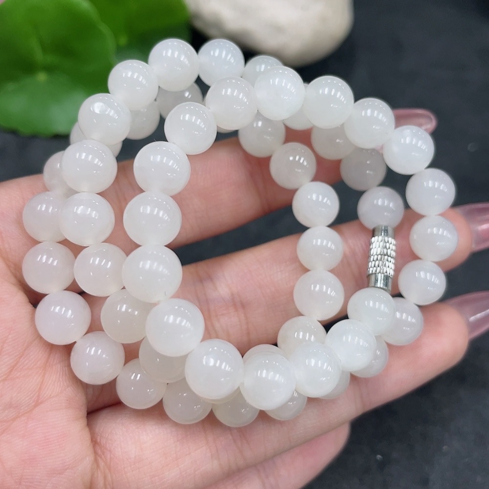 H33926181 Hetian Jade Bead Necklace with Other Mineral Components, Non-Gold, Approximately 7.7mm, Total Weight Approximately 39.6g