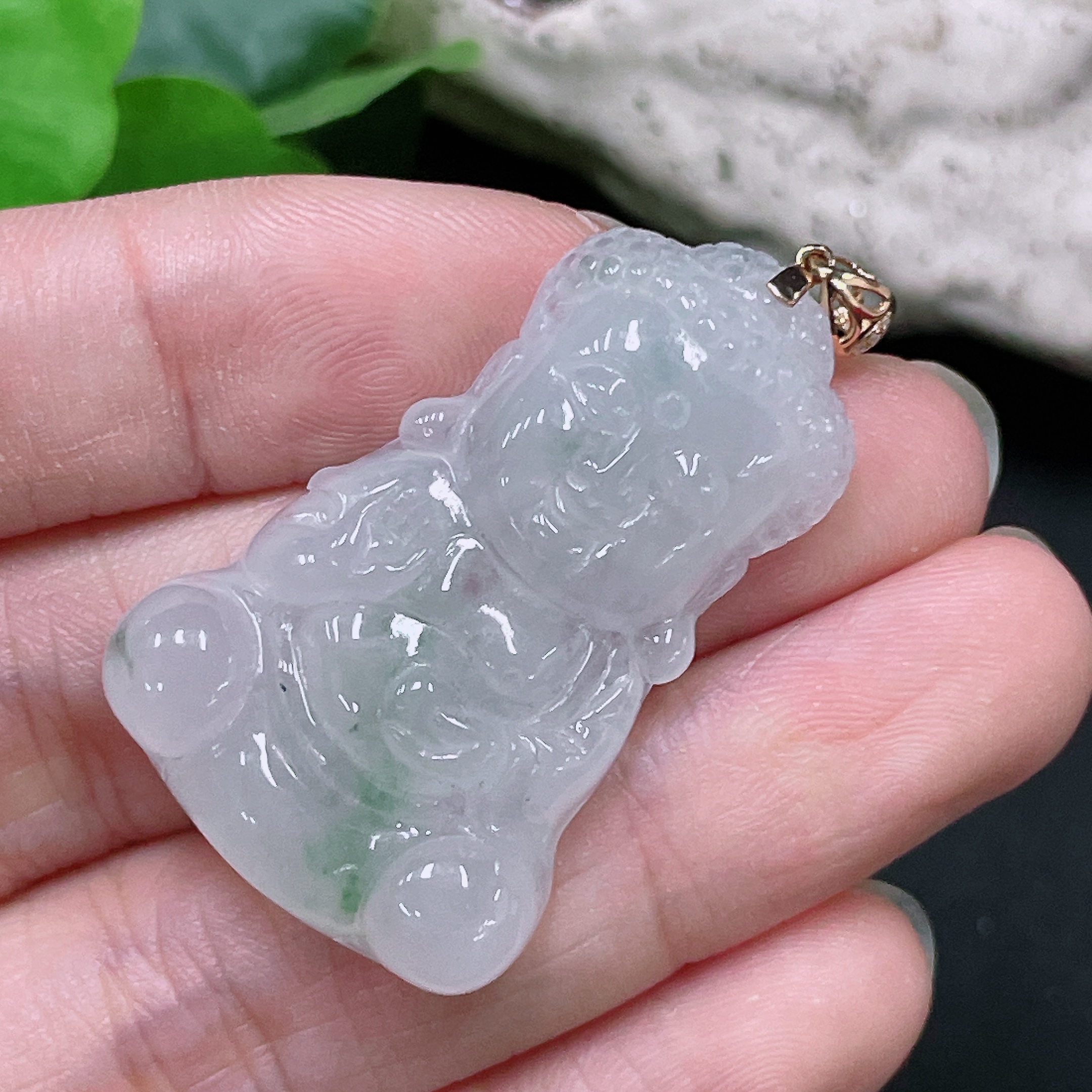 F33919413 Jadeite Baby Buddha Pendant 18k Total Weight Approx. 8.43g