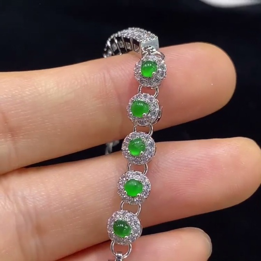 F34948408 Jadeite Inlaid Bracelet Non-Gold Total Weight Approx. 6.97g