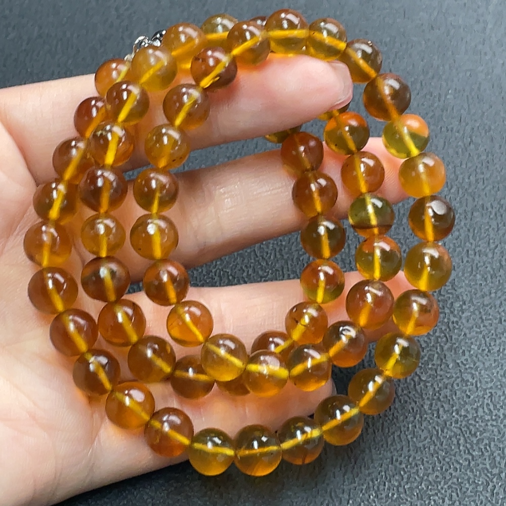 C26954467 Amber Beeswax Bead Necklace Total Weight Approx. 21.24g Size 8mm Non-Gold