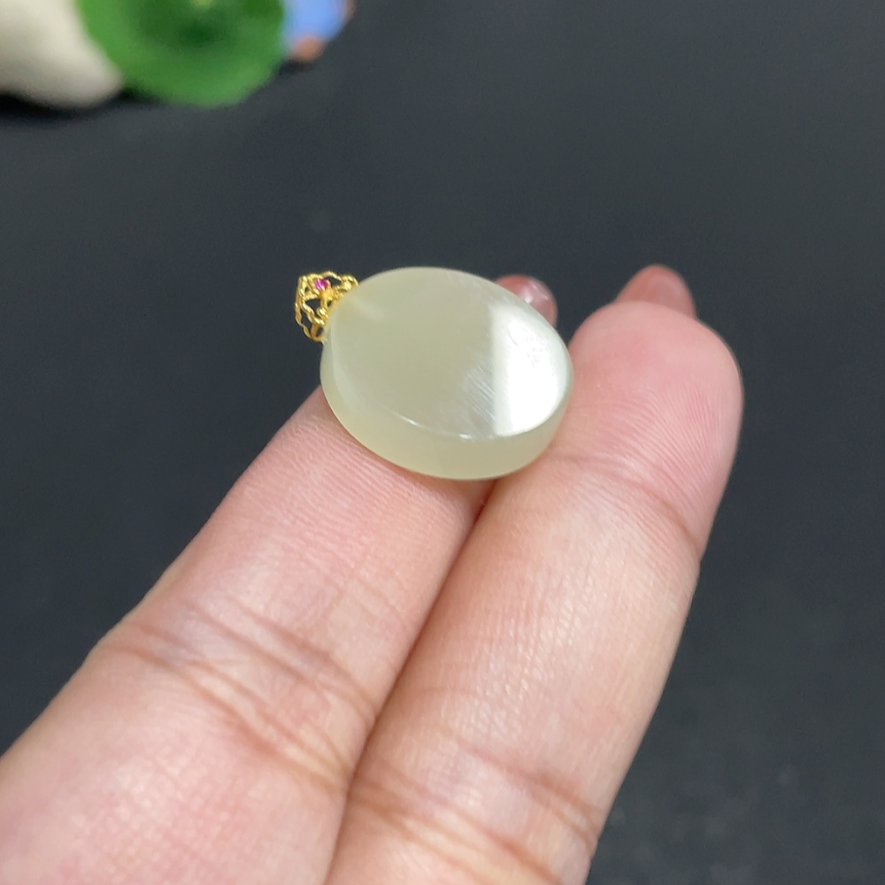 H34010761 Hetian Jade Inlaid Pendant, Plain Pendant, Total Weight Approx. 3.3g, 18k