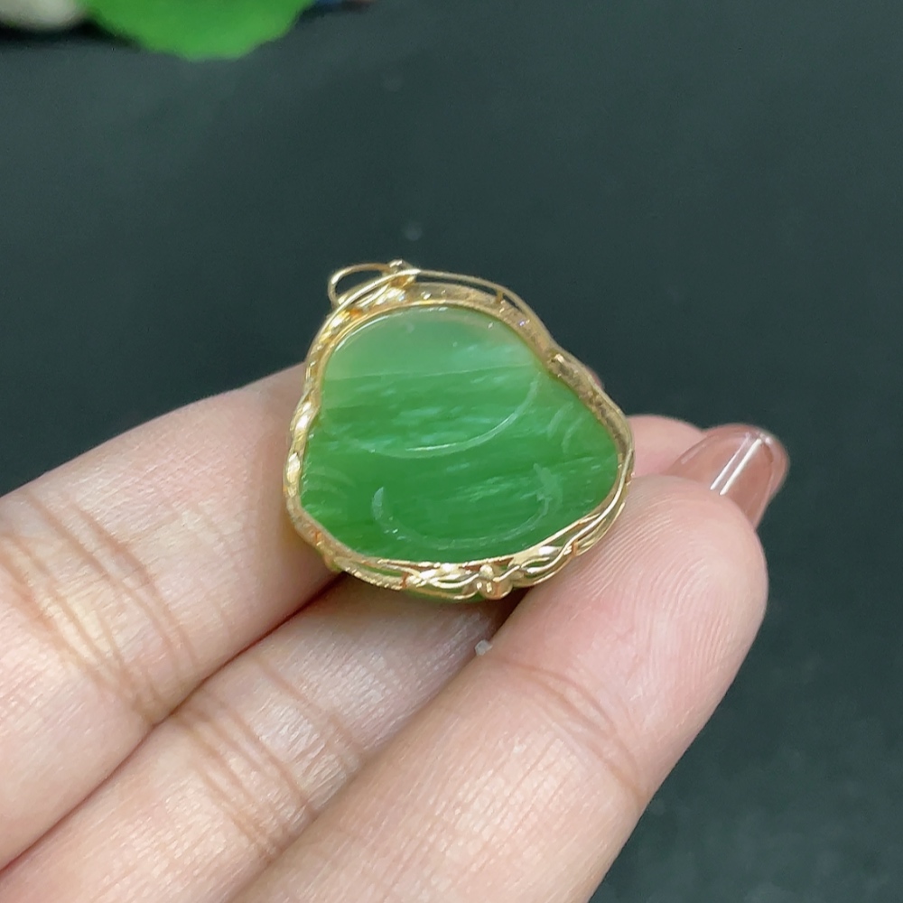 H34054436 Hetian Jade Inlaid Pendant, Buddha, Non-Diamond, 18k, Total Weight Approx. 5.9g