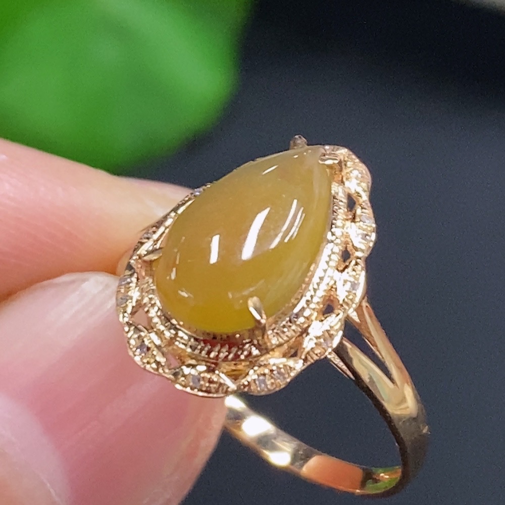 F28192095 Jadeite Water Drop Inlaid Ring 18k Gold Setting Size 14.5 Total Weight Approx. 1.83g Color Origin Undetermined With Diamond Accents
