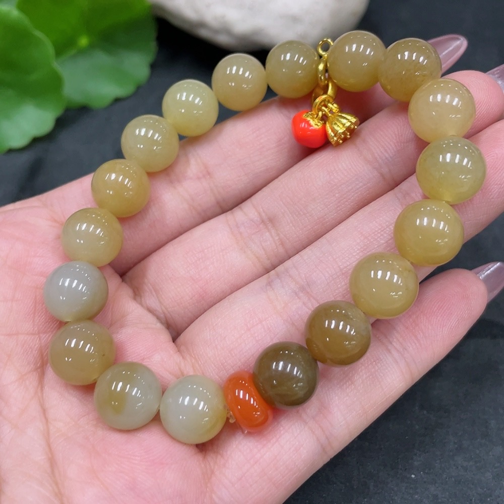 H33924967 Hetian Jade Bracelet, Beads Not Hetian Jade, Approx. 9.8mm, Total Weight Approx. 30.3g, Non-Gold