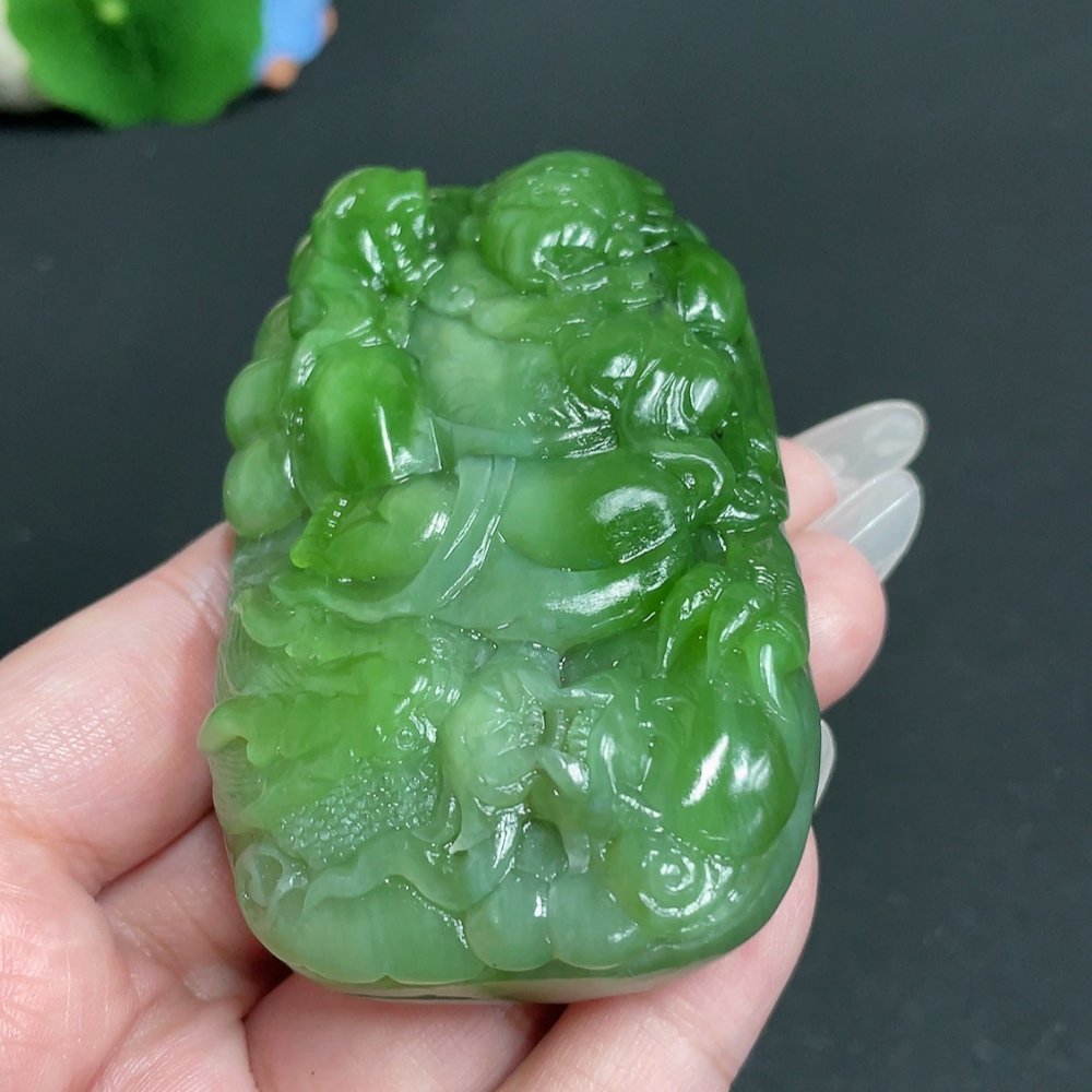 H27082299 Hetian Jade Handheld Piece - God of Wealth, Total Weight Approx. 156.2g