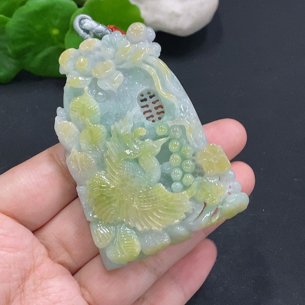 F30570112 Jadeite Phoenix Pendant Total Weight Including Rope Approx. 75.3g (Color Origin Undetermined)
