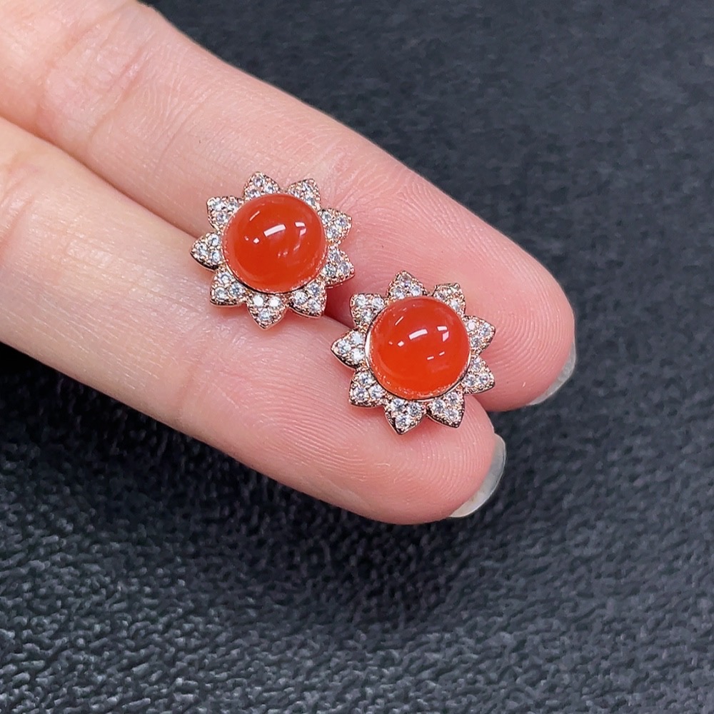 C33870073 South Red Agate Earrings Non-Gold Total Weight Approx. 2.89g Size 7.1mm