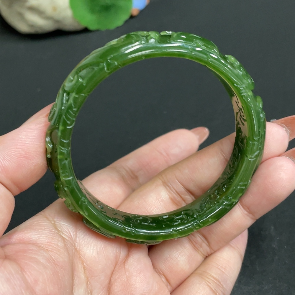 H34004262 Hetian Jade Jasper Carved Flower Bracelet Size 57.3 Total Weight Approx. 44.1g