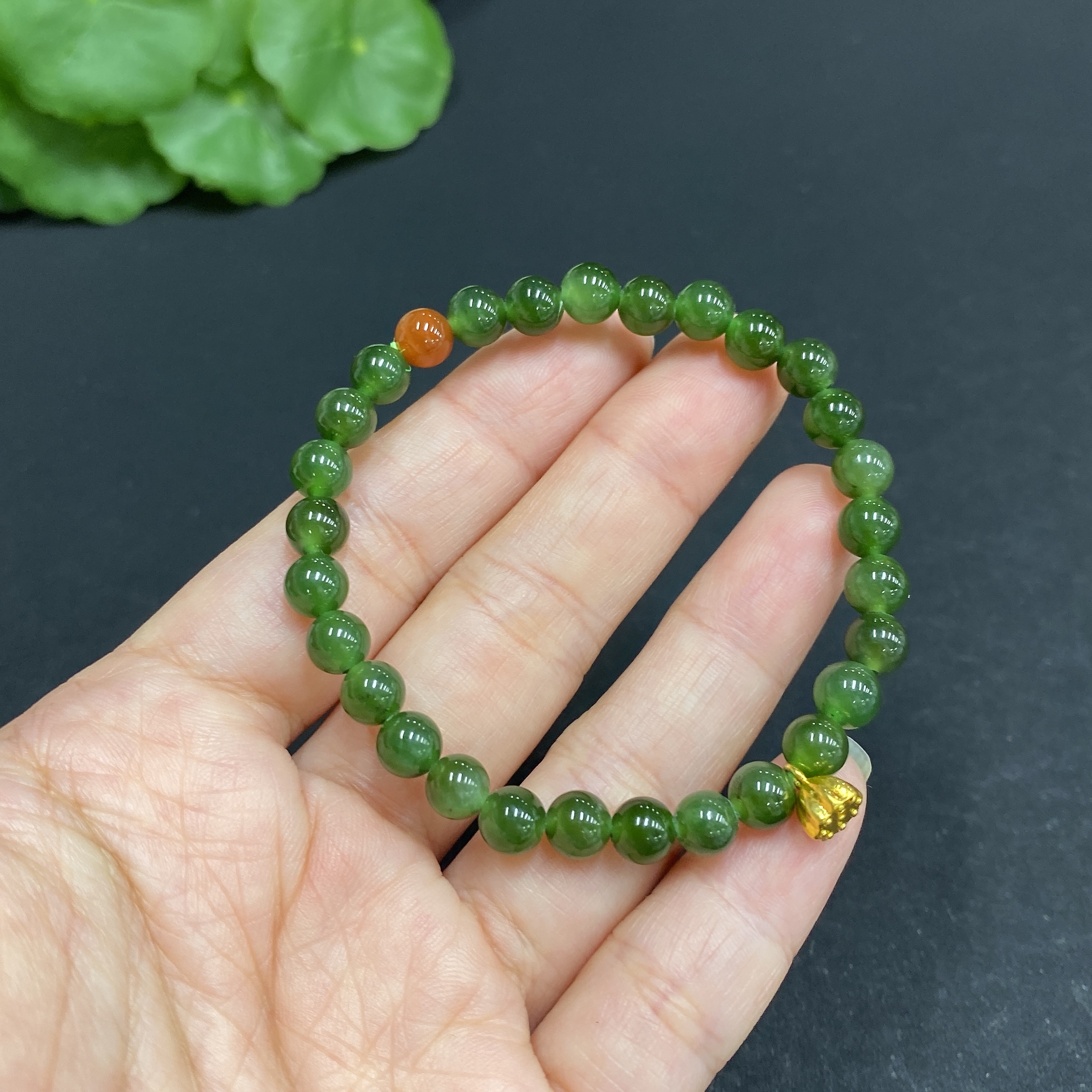 H33878913 Hetian Jade Bracelet, Approx. 5.7mm, 99% Gold Content, Total Weight Approx. 8.5g, With Southern Red Agate