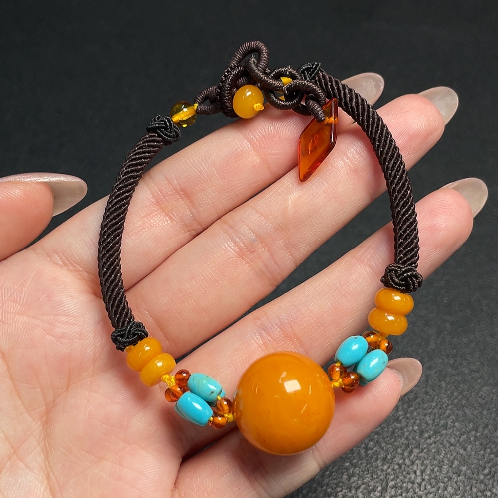 C34953203 Amber Beeswax Bracelet with Non-Natural Stones, Total Weight Approx. 6.89g, Size Approx. 17.8mm