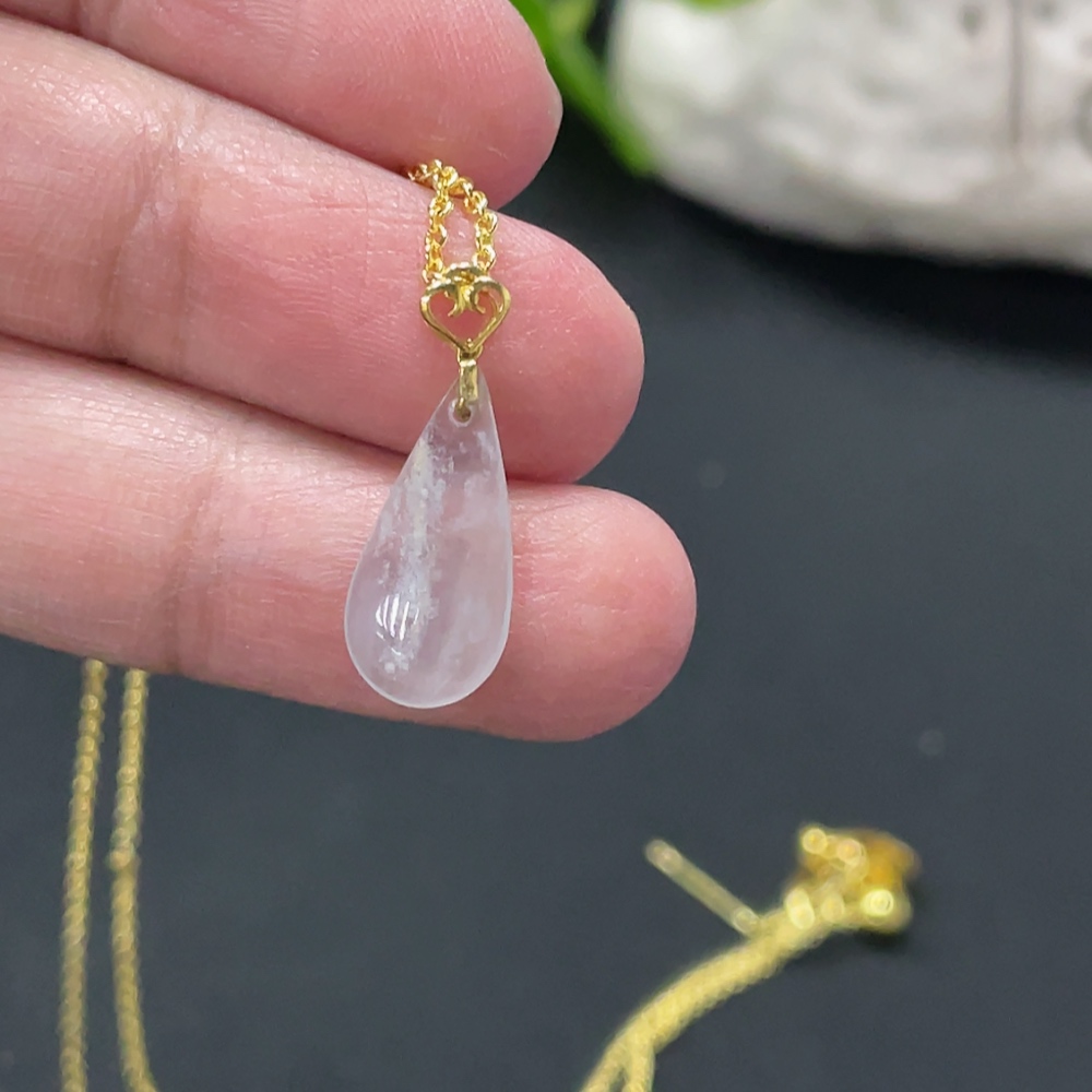 F34999298 Jadeite Waterdrop Pendant with 18K Gold Bail, Non-Gold Chain Excluded, Item Weight Approx. 0.5g