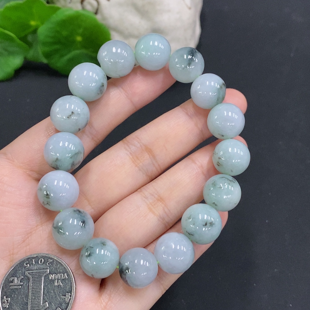 F34000915 Jadeite Bead Necklace Approx. 12.5mm Total Weight Approx. 61.6g (Including Other Mineral Components)