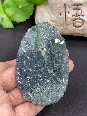 F45351539 翡翠花开富贵挂件 货品总重约54g