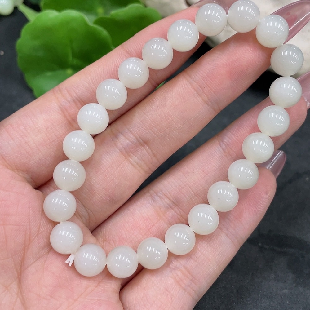H33925689 Hetian Jade Bead Bracelet, Approx. 8mm, Total Weight About 17.6g