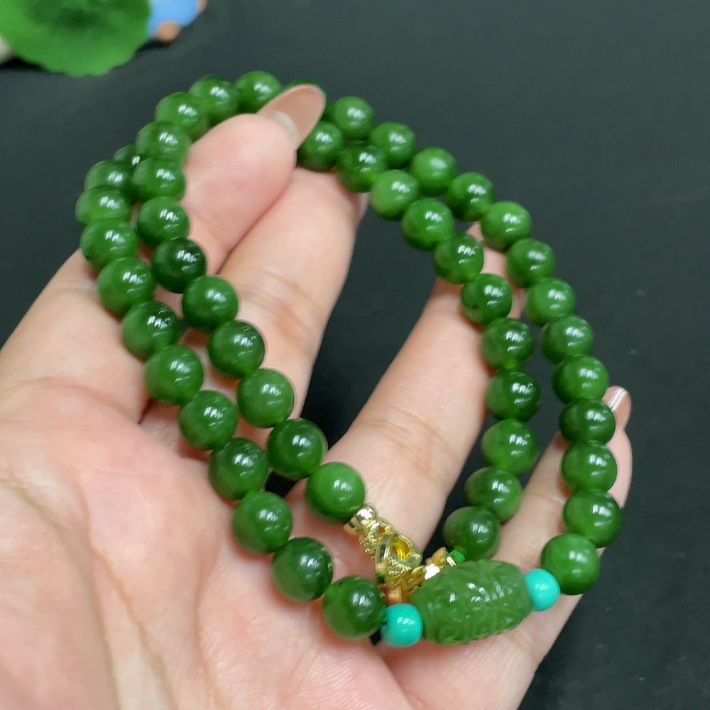 H34055022 Hetian Jade Jasper Bead Necklace, approx. 7.7mm, total weight approx. 45.2g, non-gold