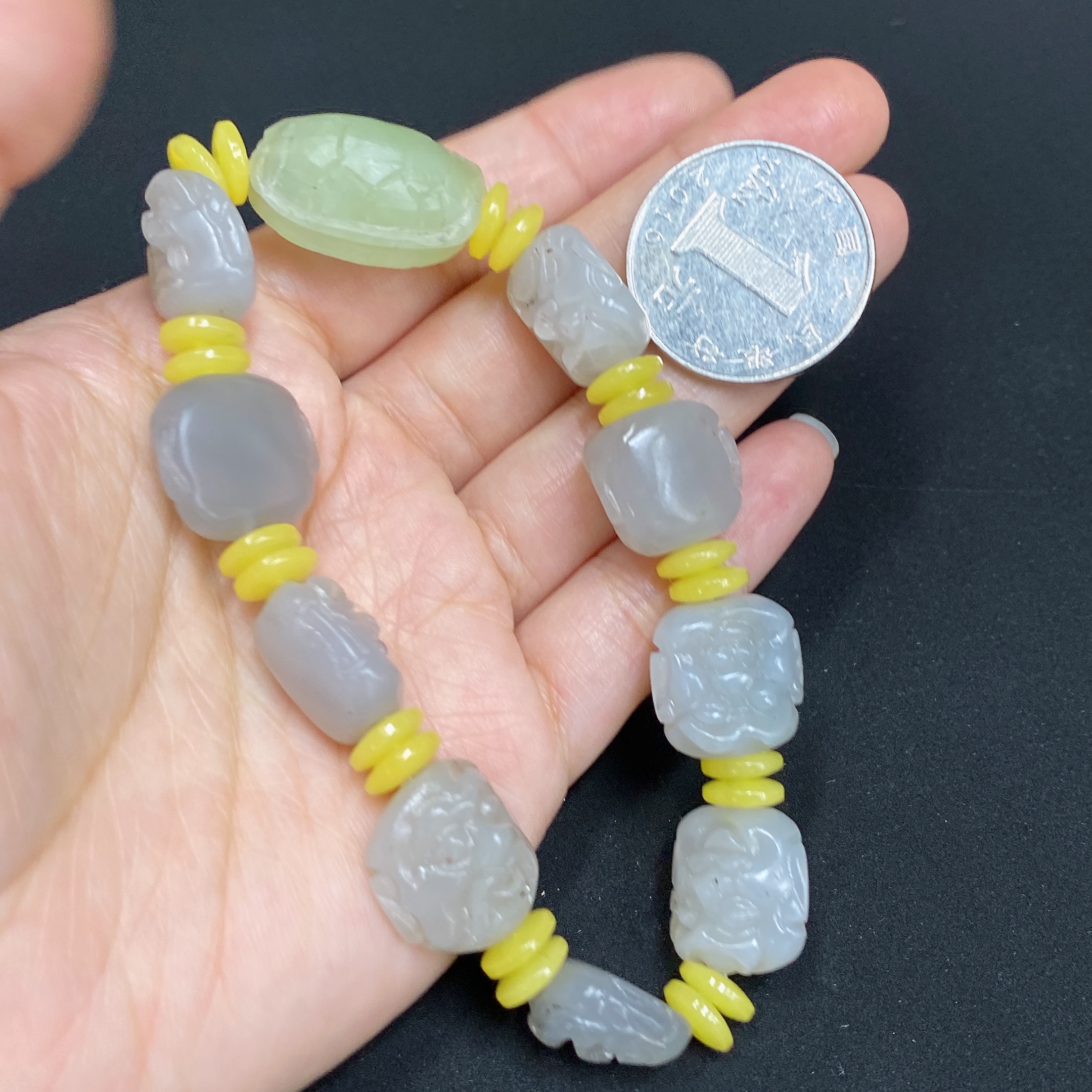 H34985355 Hetian Jade Bracelet with Non-Hetian Jade Beads, Total Weight Approx. 38.2g