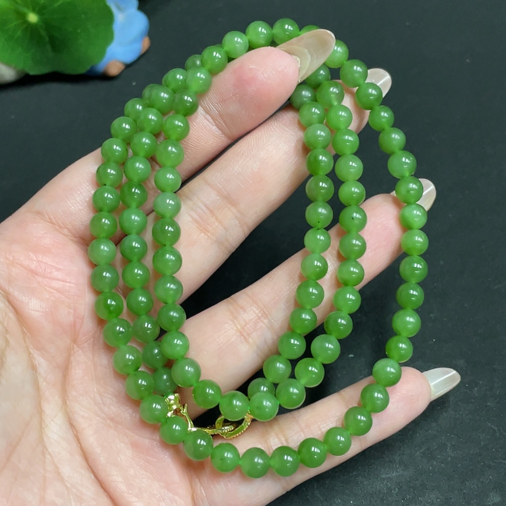H29378874 Hetian Jade Bead Necklace Approx. 5.7mm Total Weight About 38.5g Non-Gold