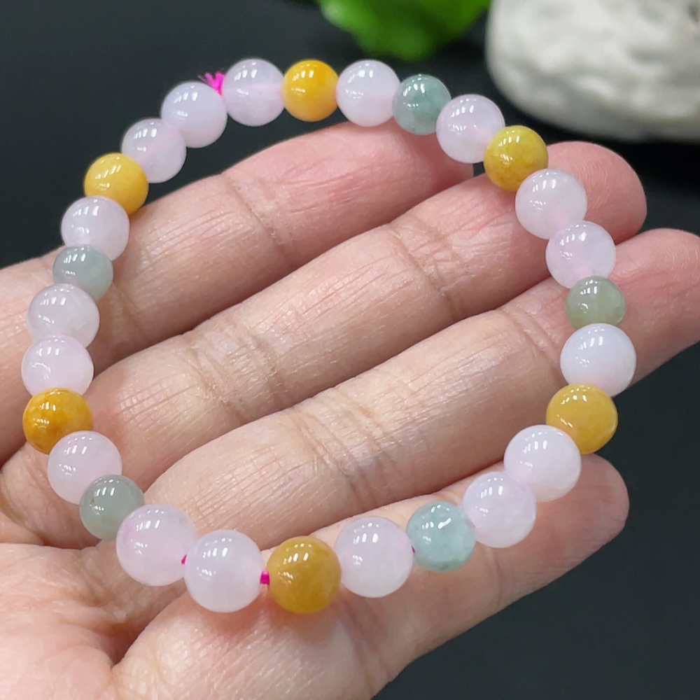 F34979087 Jadeite Bracelet Approx. 6.7mm Beads Total Weight Approx. 12.8g Yellow Beads Color Origin Undetermined