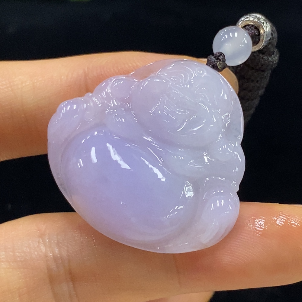 F35095086 Jadeite Pendant Buddha with Non-A Beads and Cord Total Weight Approx. 12.07g