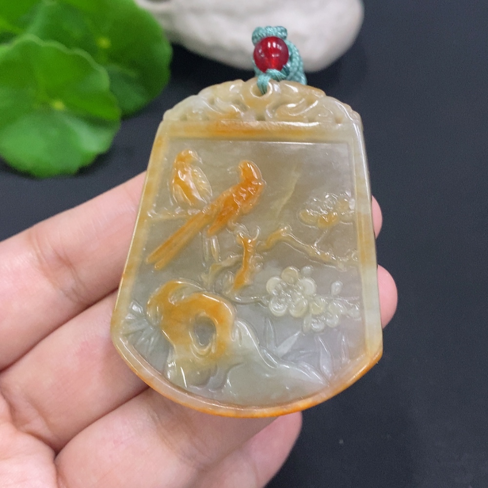 F29390403 Jadeite Blossoms of Wealth and Honor Pendant Total weight with string approx. 40.1g (Color origin undetermined)